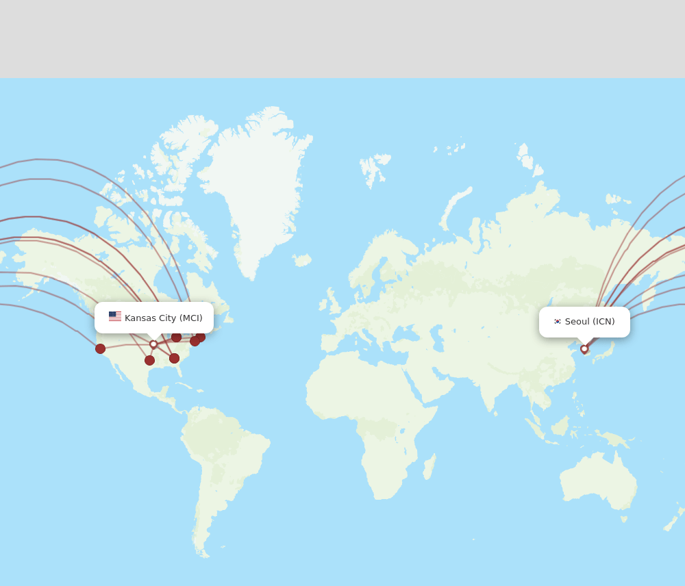 ICN-MCI flight routes