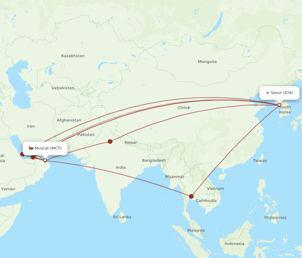 ICN-MCT flight routes