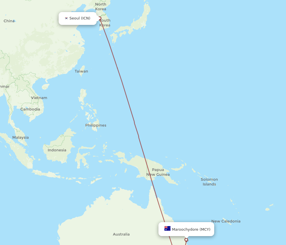 ICN to MCY flights and routes map