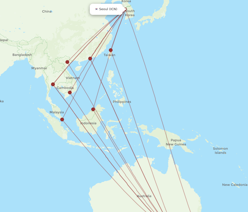 ICN to MEL flights and routes map