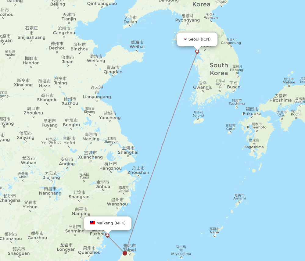 ICN-MFK flight routes