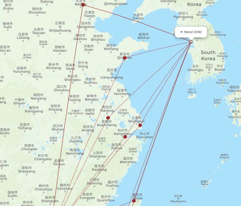 ICN to MFM flights and routes map