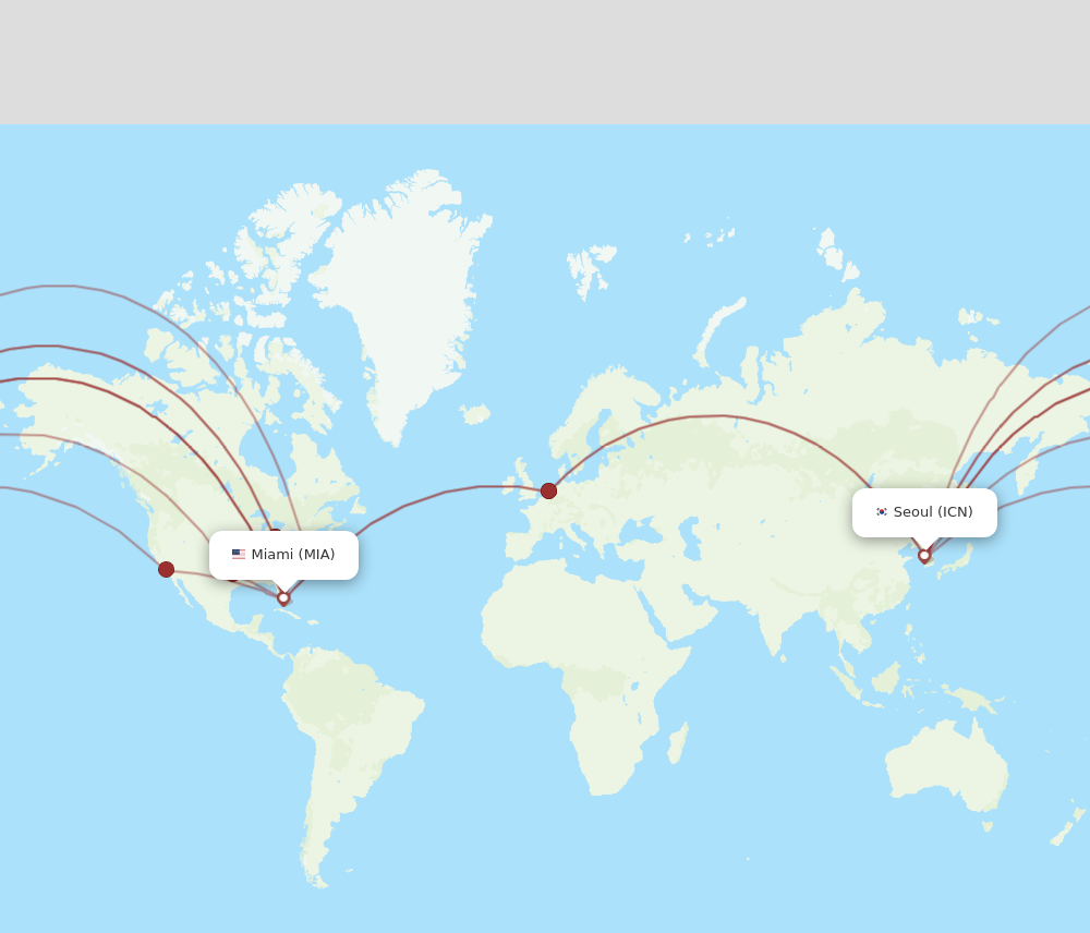 ICN to MIA flights and routes map
