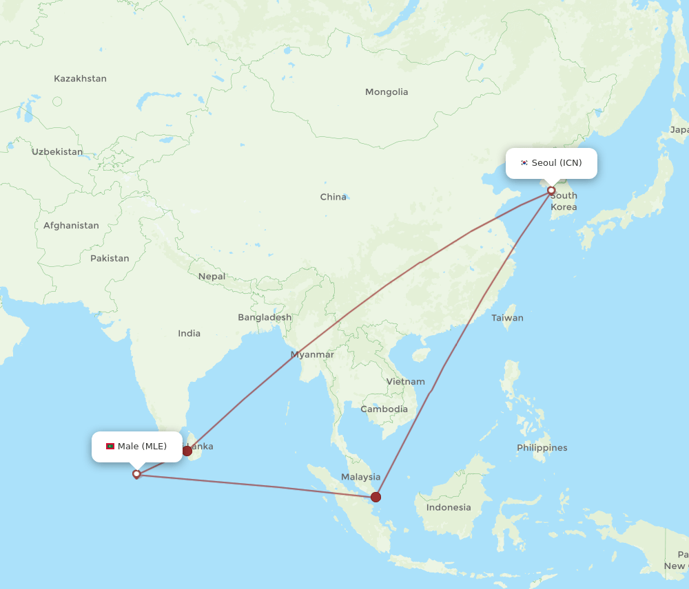 ICN to MLE flights and routes map