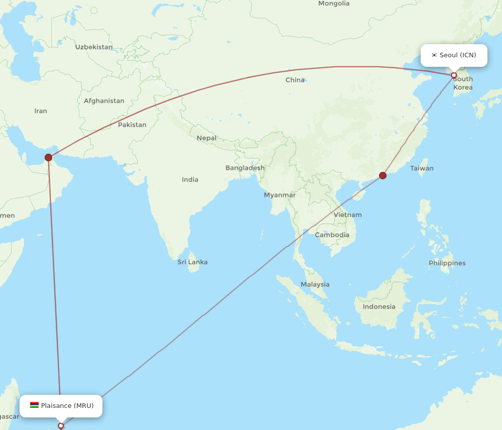 ICN-MRU flight routes