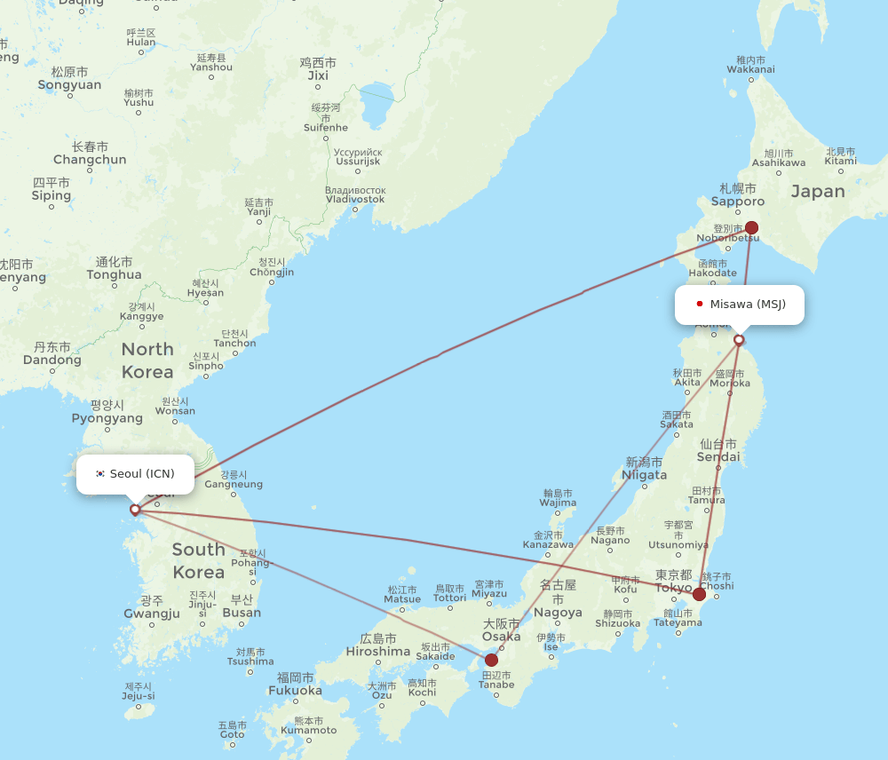 ICN-MSJ flight routes