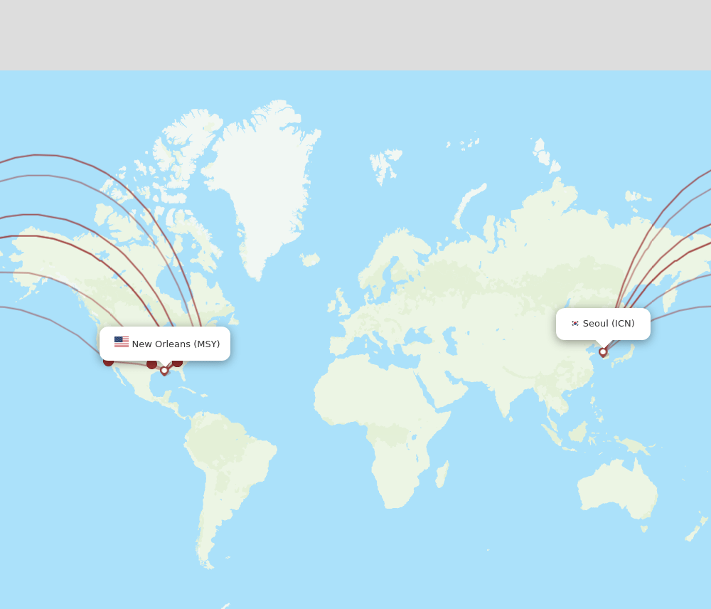 ICN to MSY flights and routes map