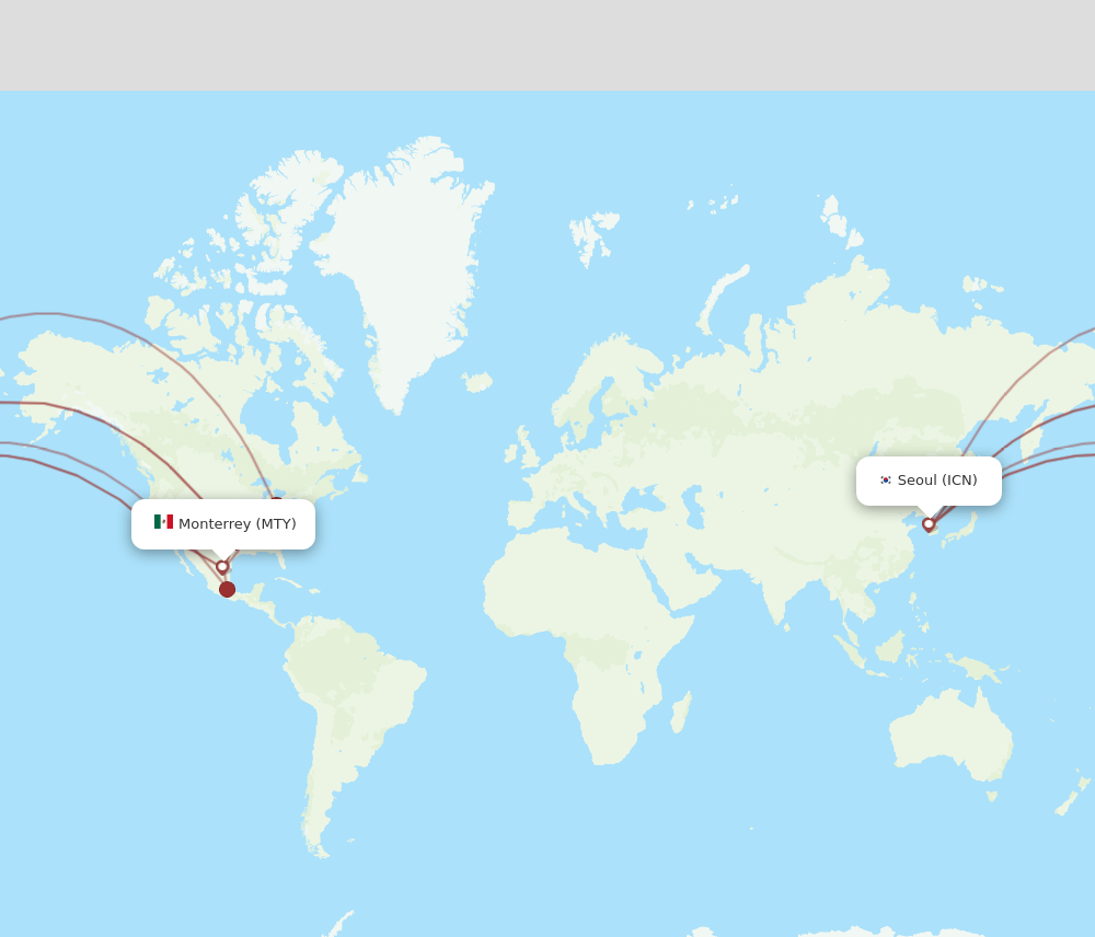 ICN to MTY flights and routes map
