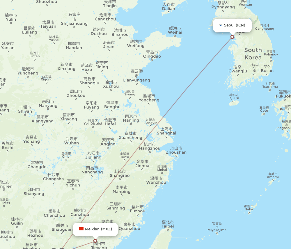 ICN-MXZ flight routes