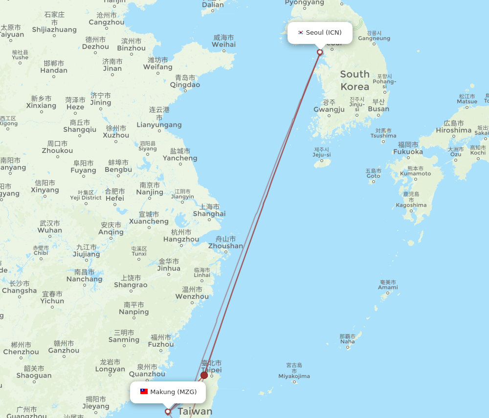 ICN to MZG flights and routes map