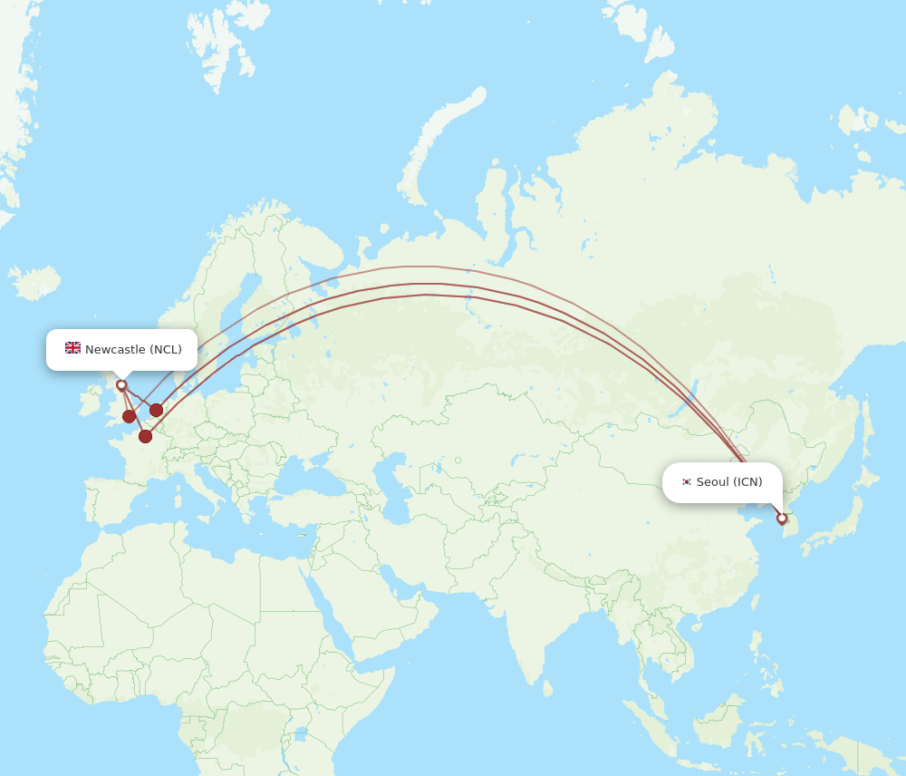 ICN-NCL flight routes