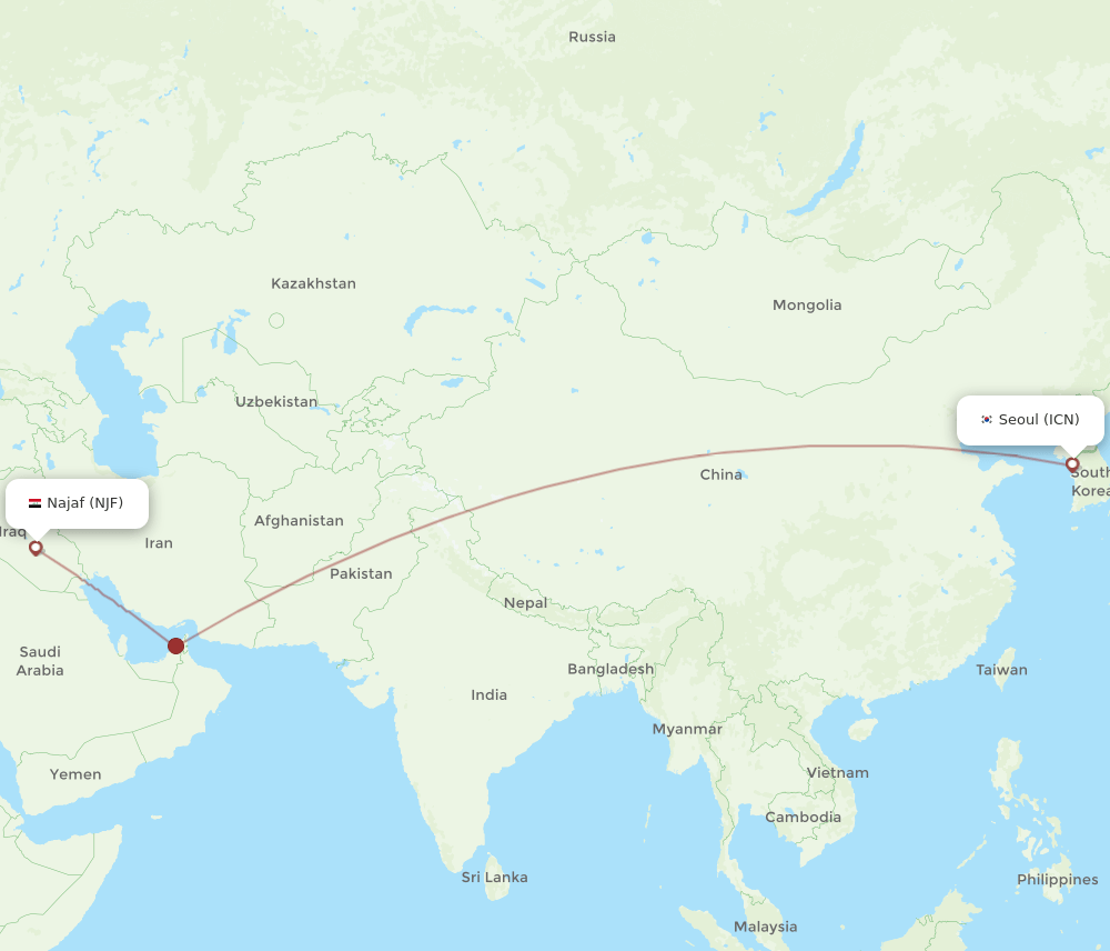 ICN-NJF flight routes