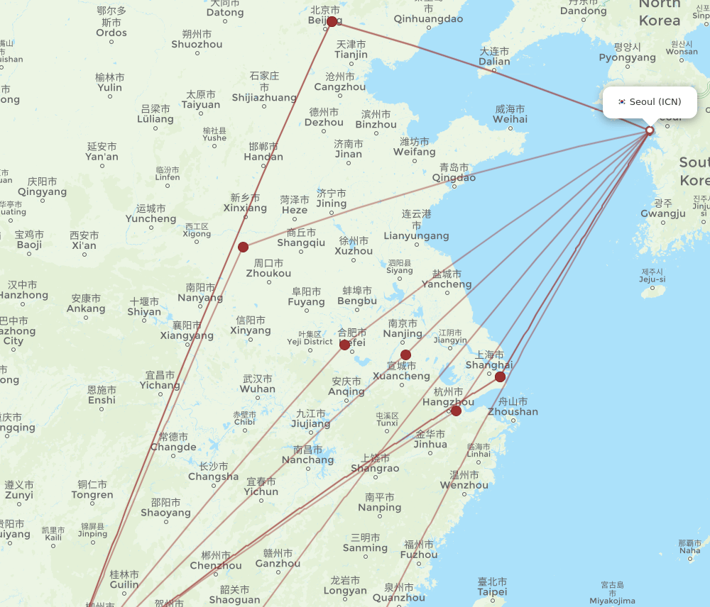 ICN-NNG flight routes