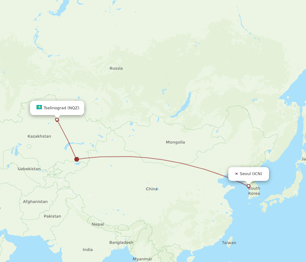 ICN to NQZ flights and routes map