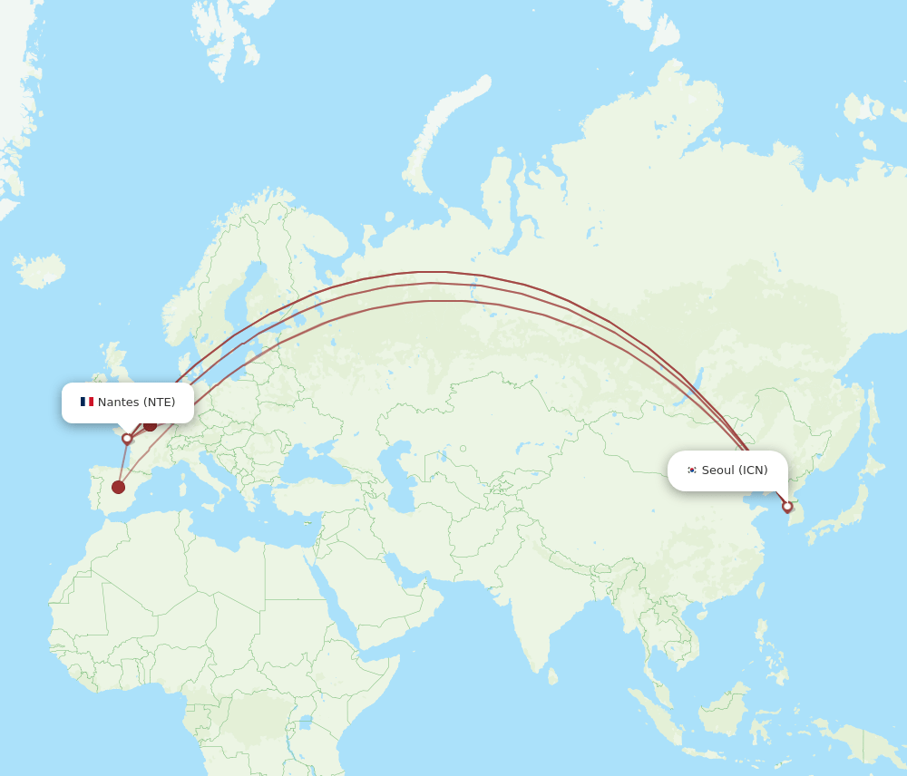 ICN-NTE flight routes