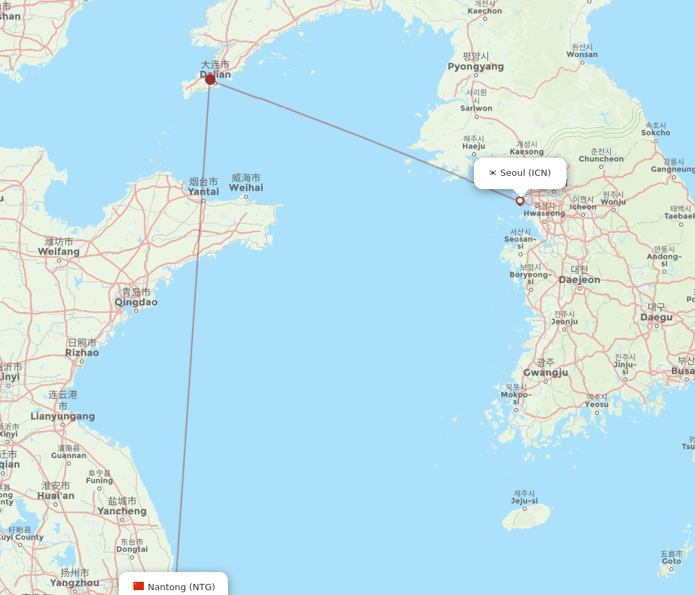 ICN to NTG flights and routes map