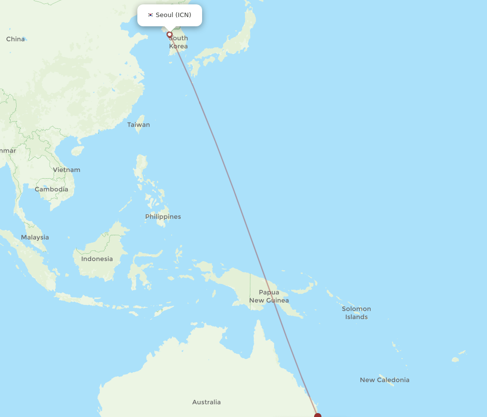 ICN to NTL flights and routes map