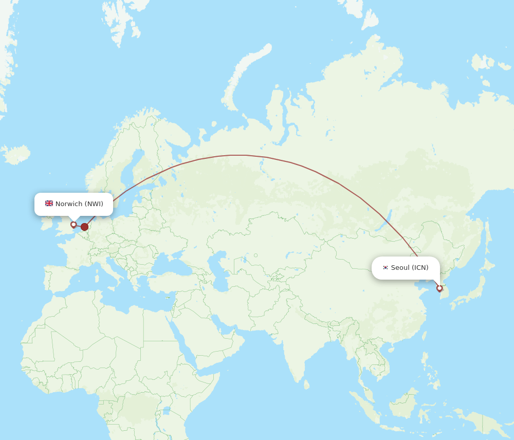 ICN to NWI flights and routes map