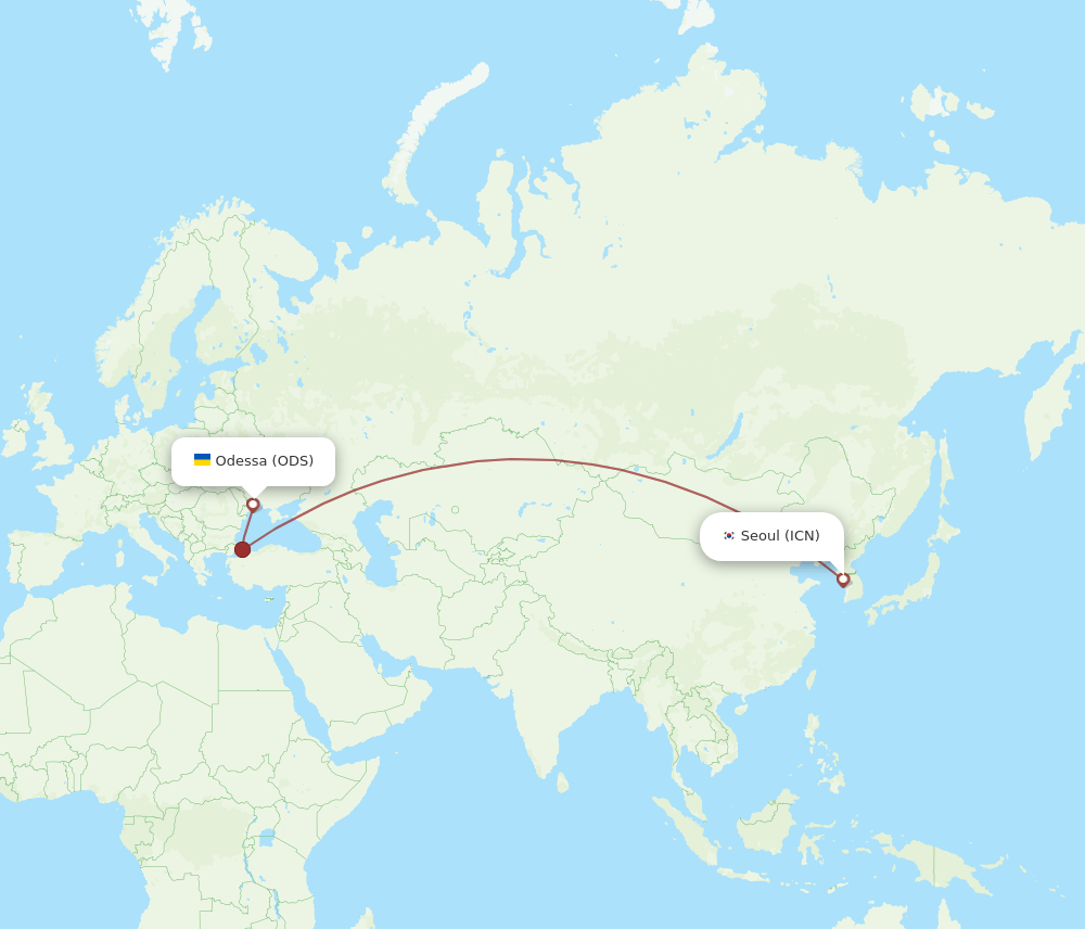 Seoul - Odessa route map and flight paths