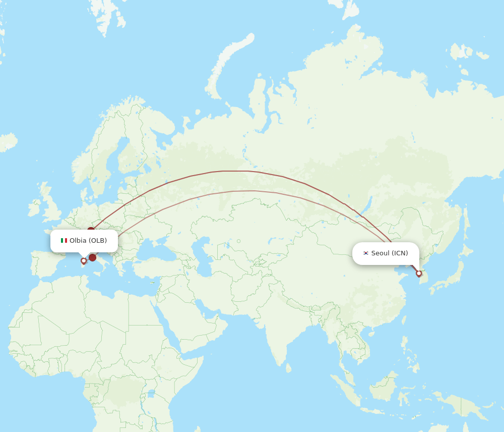 ICN-OLB flight routes