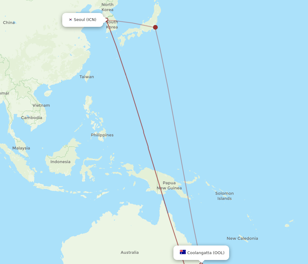 ICN to OOL flights and routes map