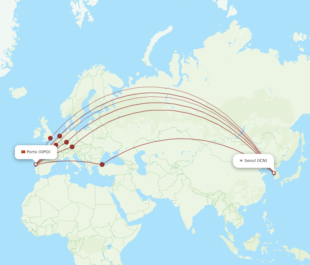 ICN-OPO flight routes