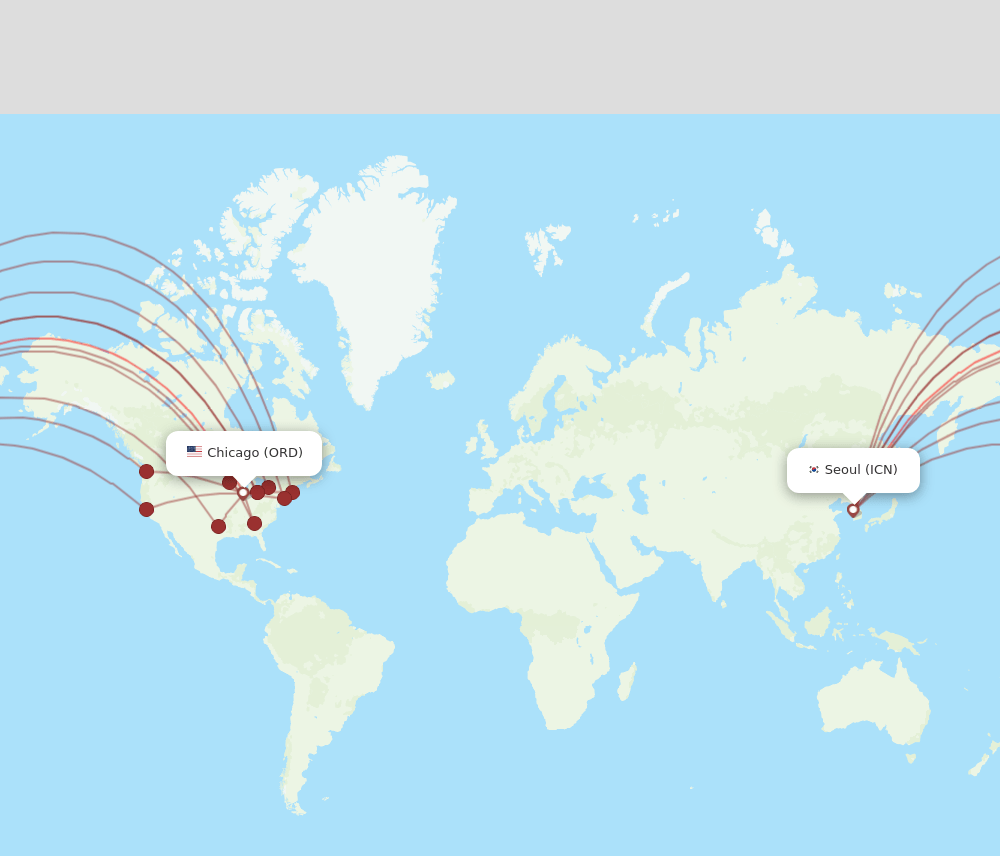 ICN to ORD flights and routes map