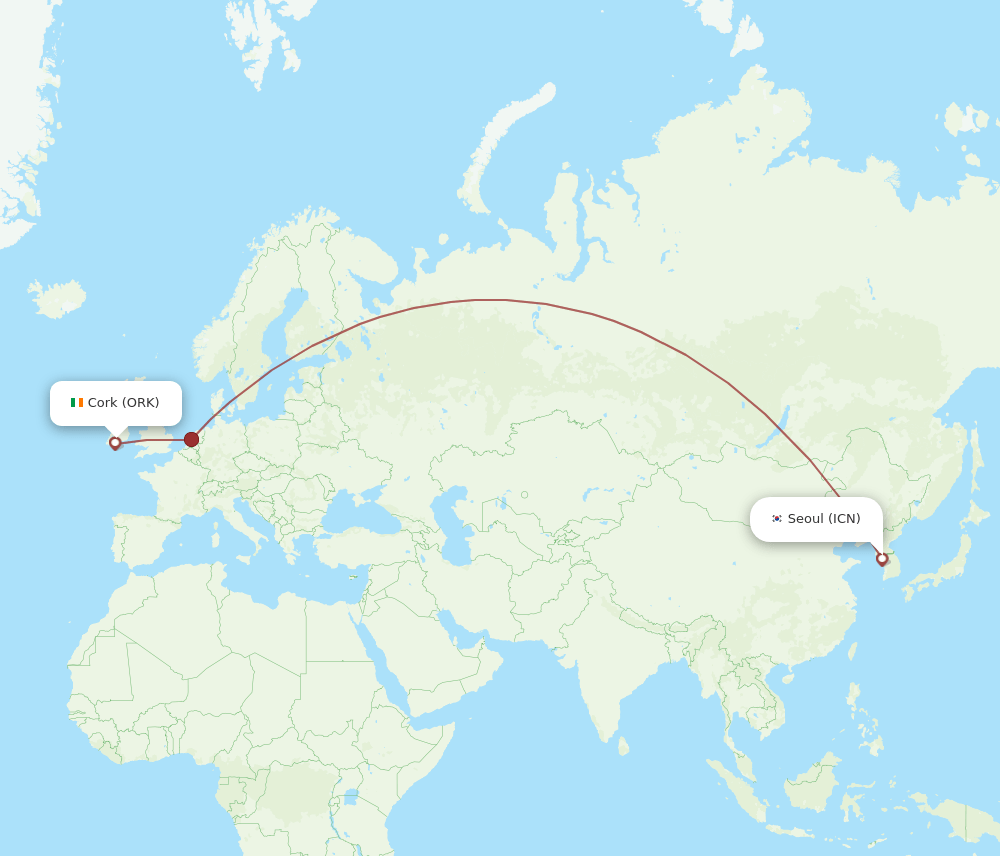 ICN to ORK flights and routes map