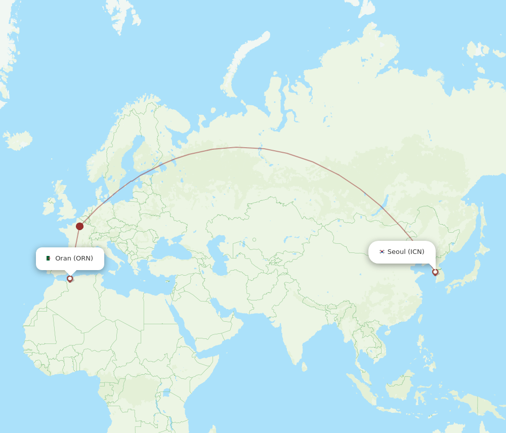 ICN-ORN flight routes