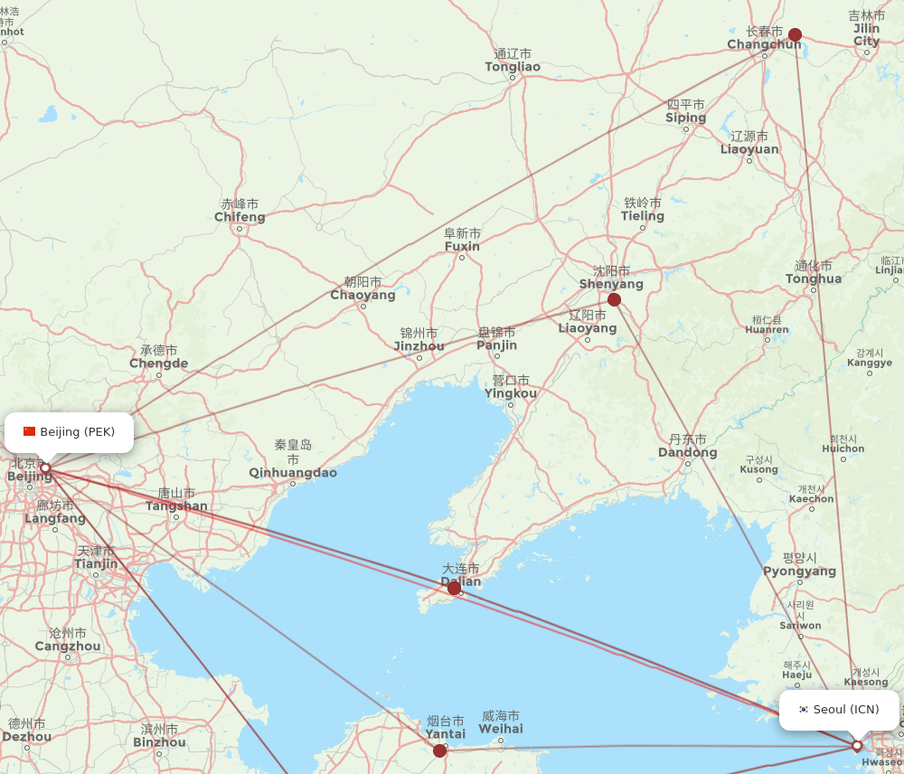 ICN to PEK flights and routes map