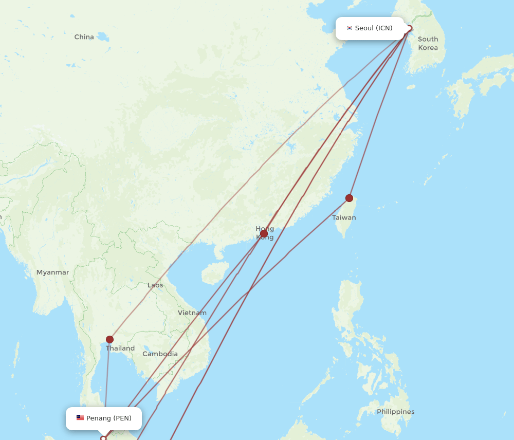 ICN to PEN flights and routes map