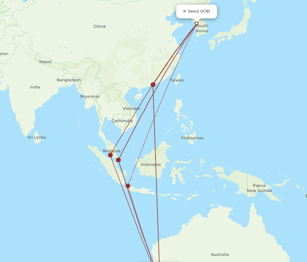 ICN to PER flights and routes map