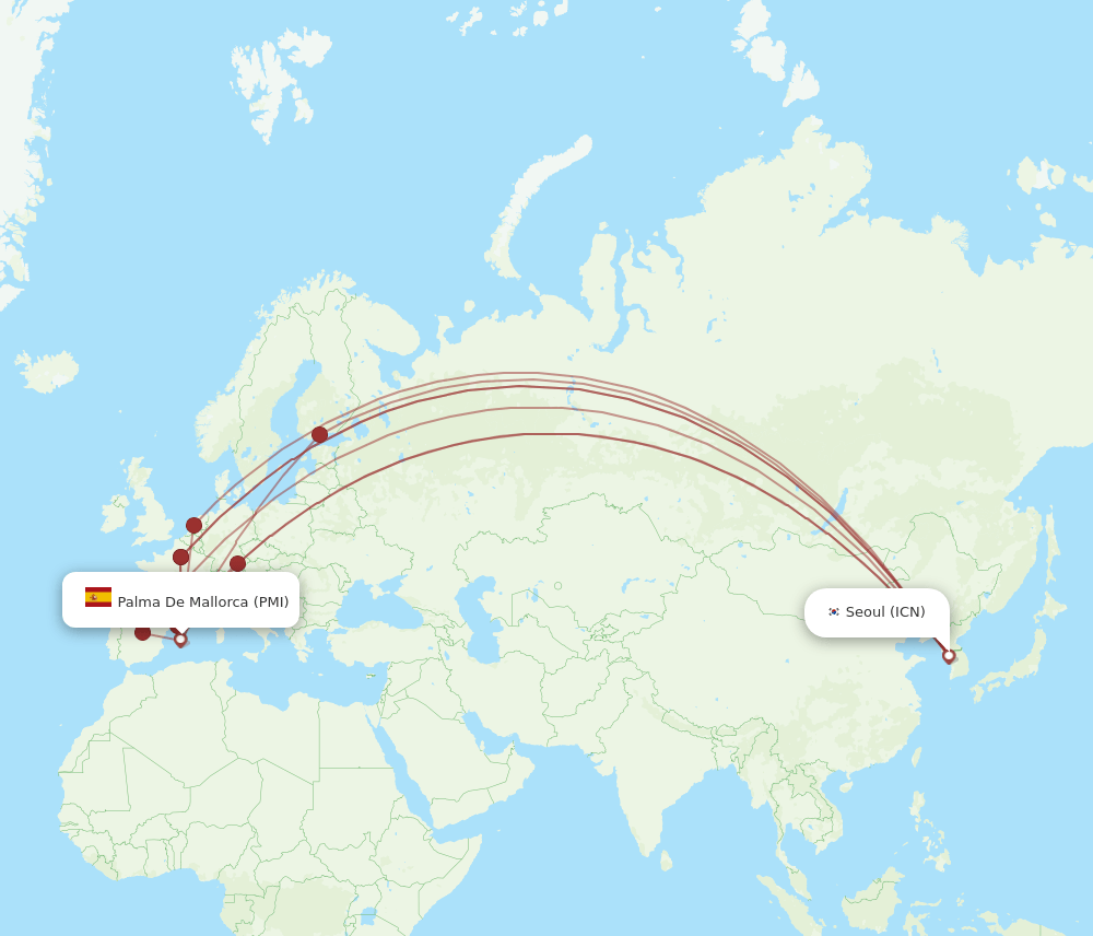 ICN to PMI flights and routes map