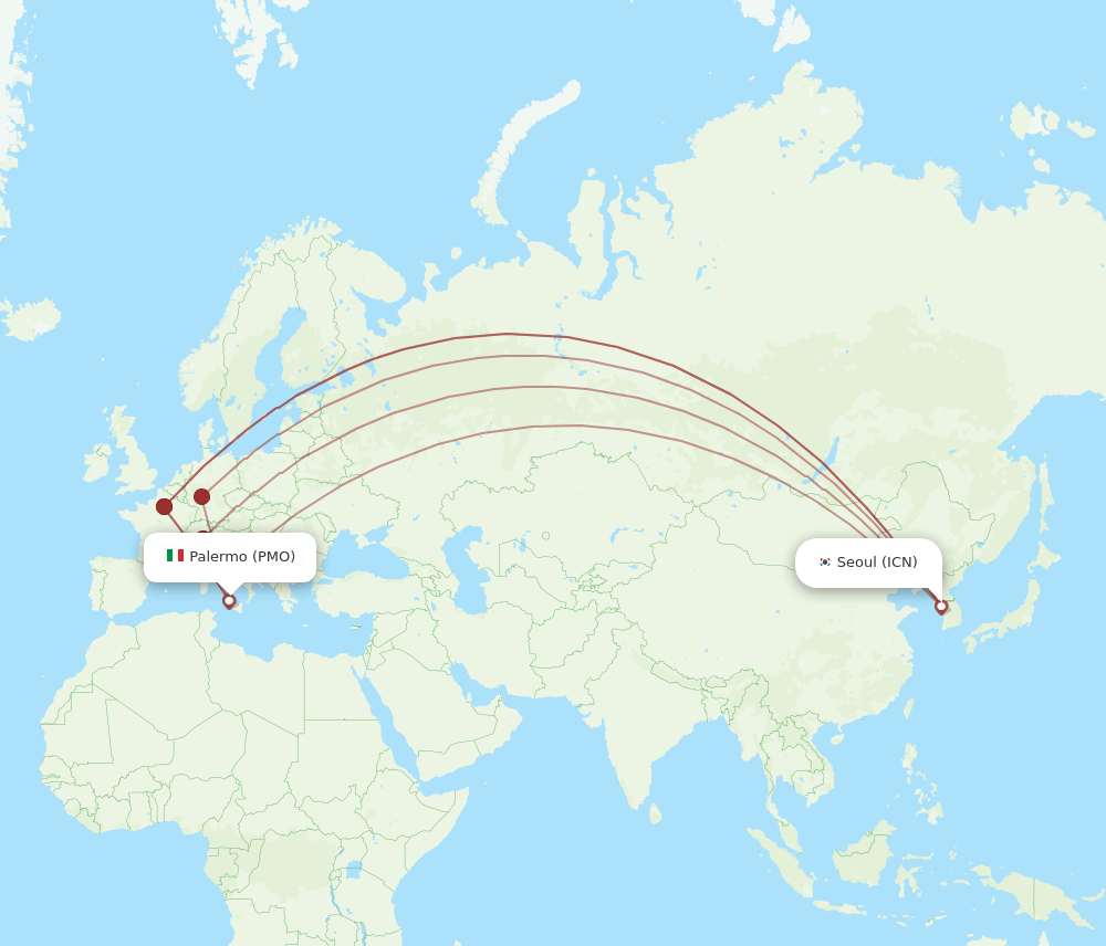 ICN to PMO flights and routes map