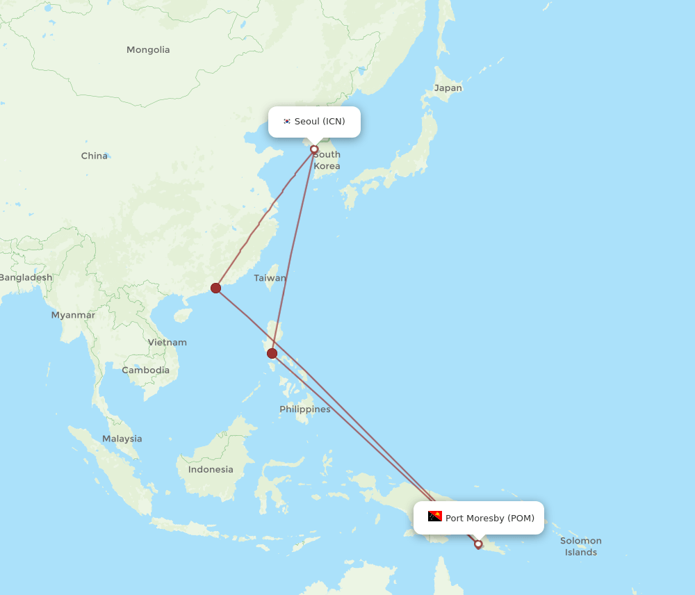 ICN to POM flights and routes map