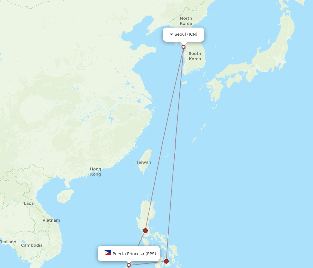 ICN-PPS flight routes