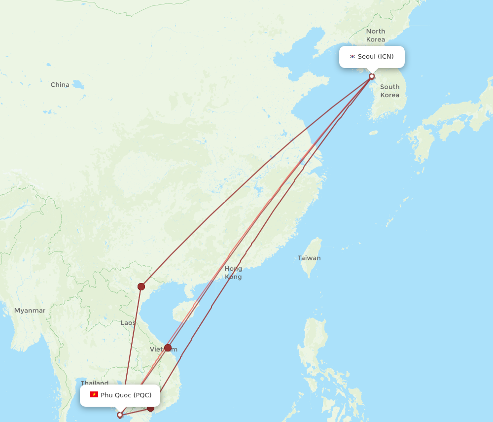 ICN to PQC flights and routes map