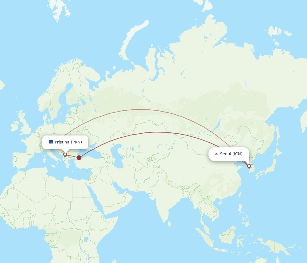 ICN to PRN flights and routes map