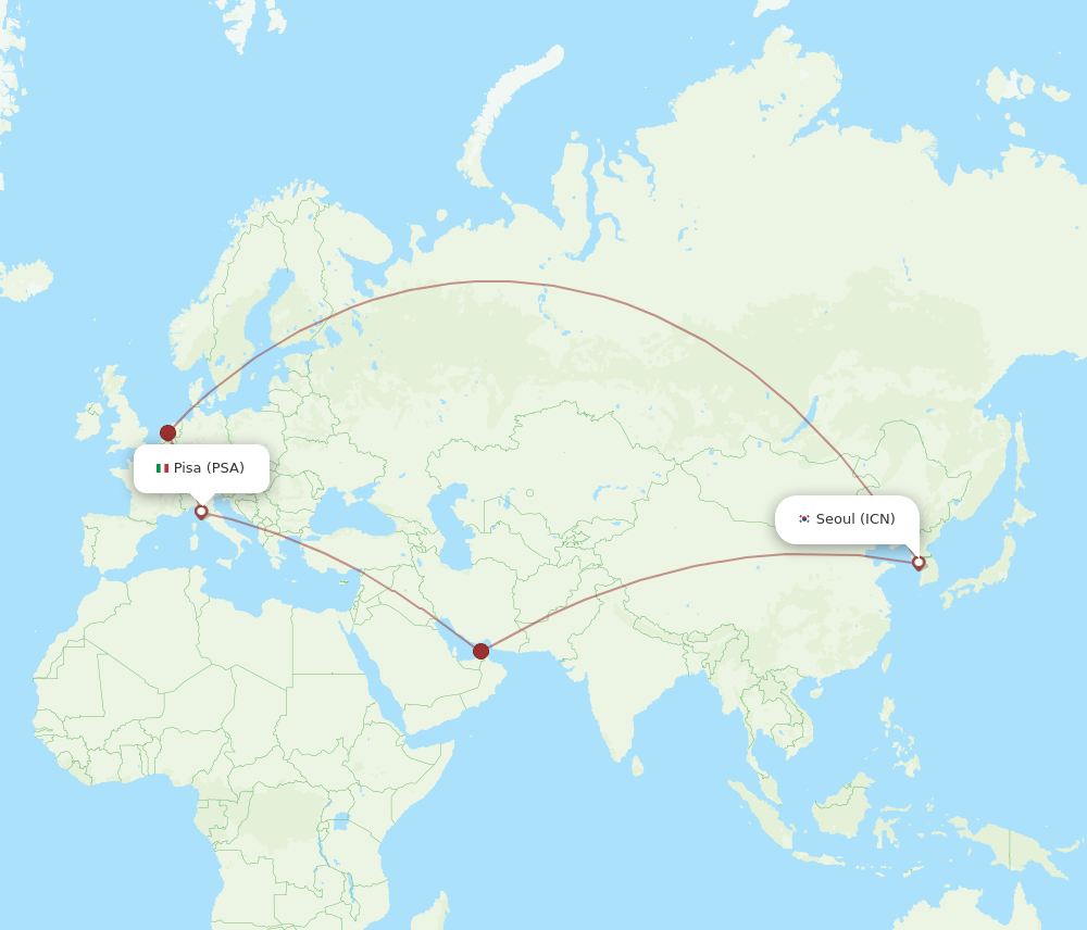 ICN to PSA flights and routes map