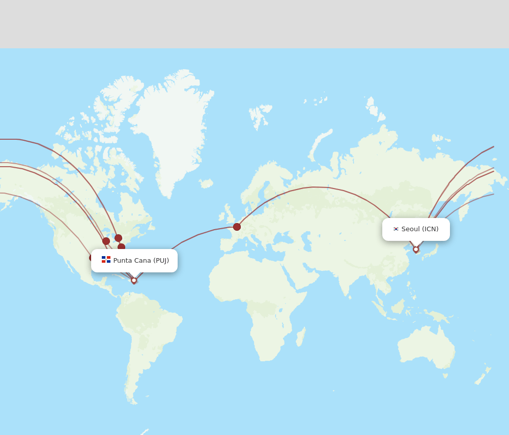 ICN-PUJ flight routes