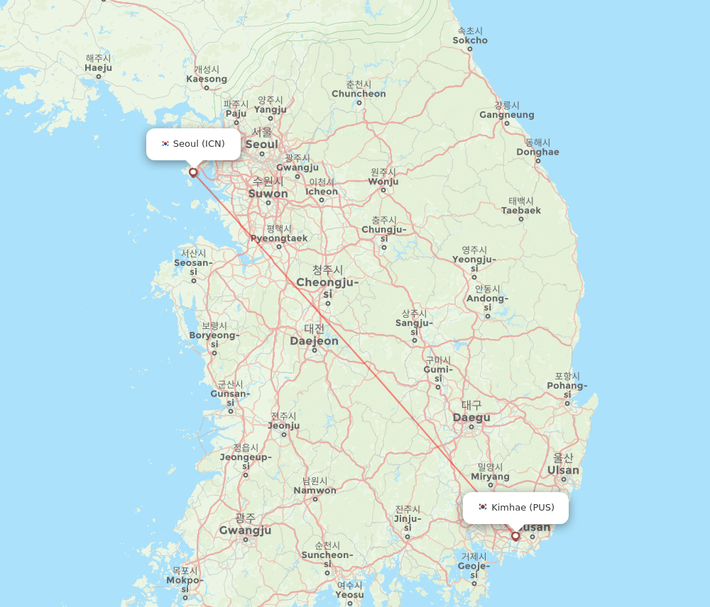 Seoul - Busan route map and flight paths