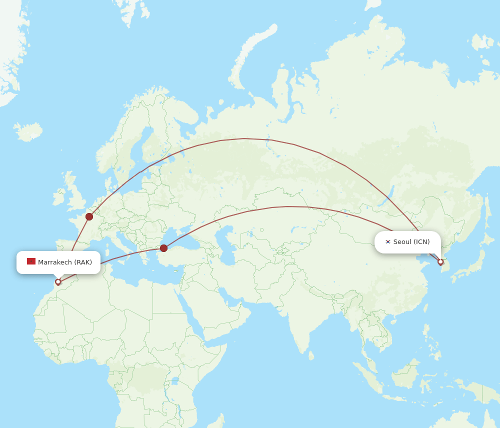 ICN-RAK flight routes