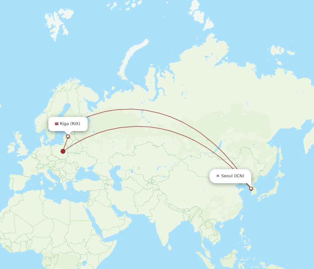 ICN to RIX flights and routes map