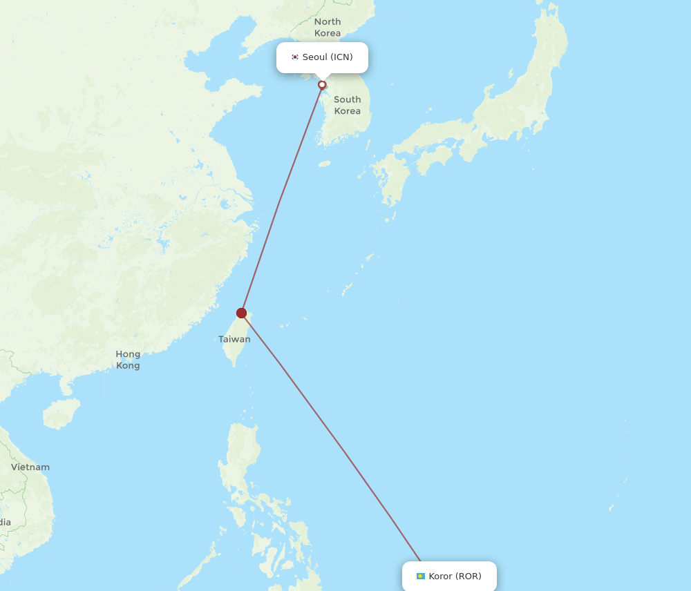 ICN-ROR flight routes