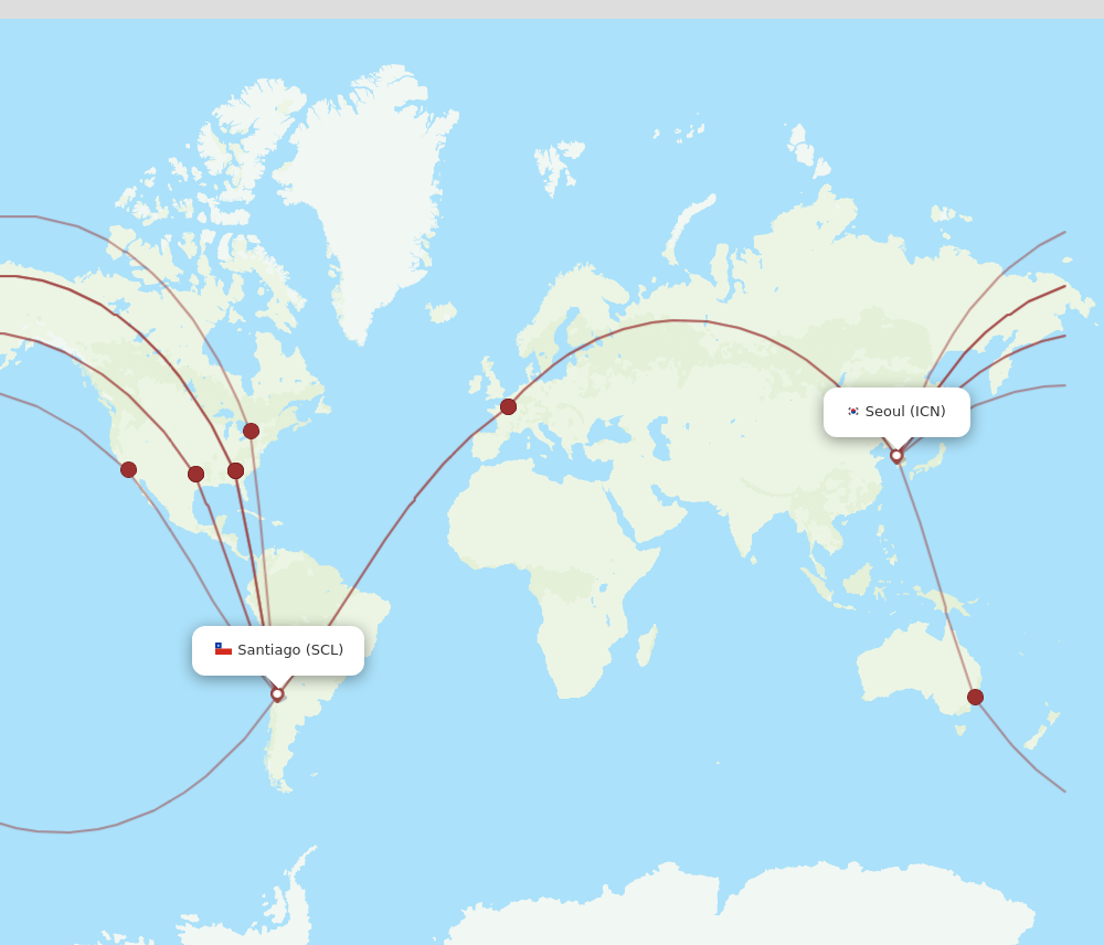 ICN to SCL flights and routes map