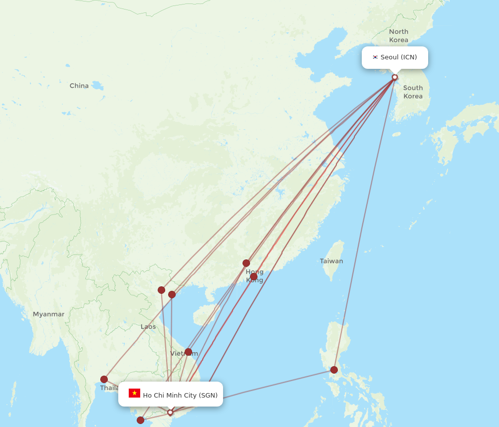 ICN to SGN flights and routes map