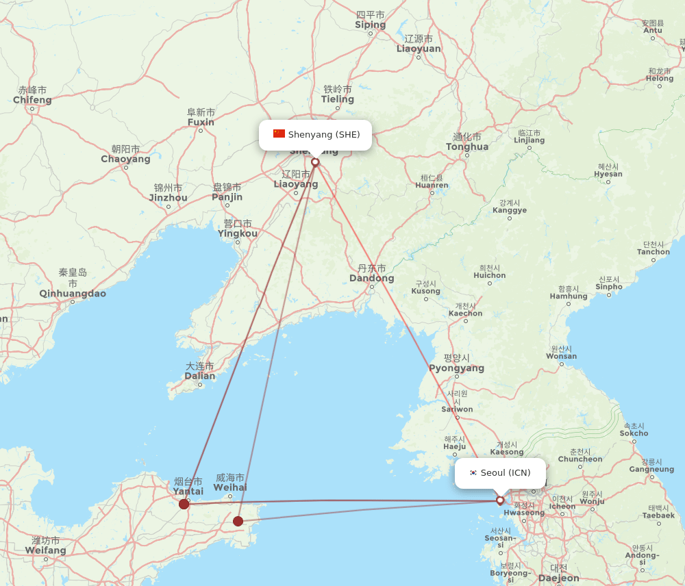 ICN-SHE flight routes