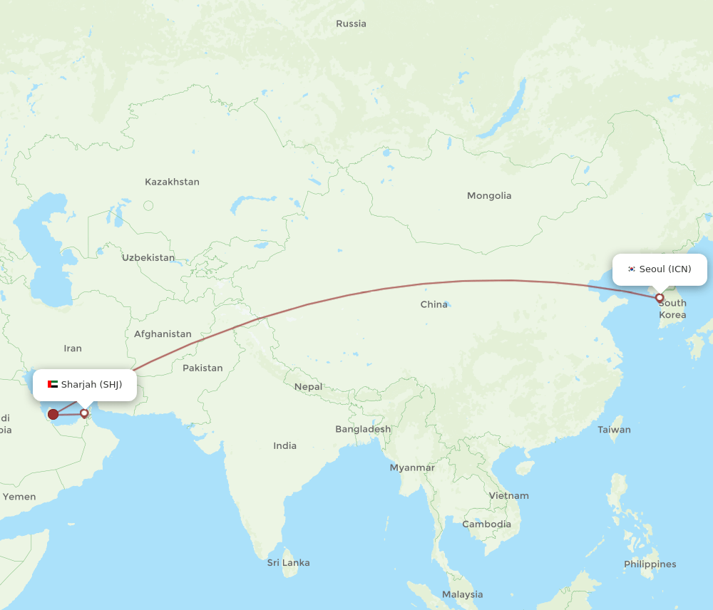 ICN-SHJ flight routes