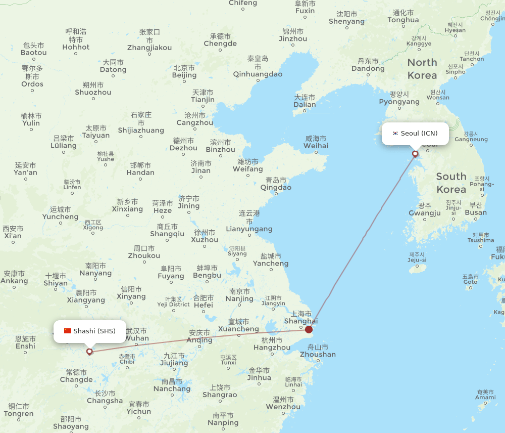 ICN to SHS flights and routes map