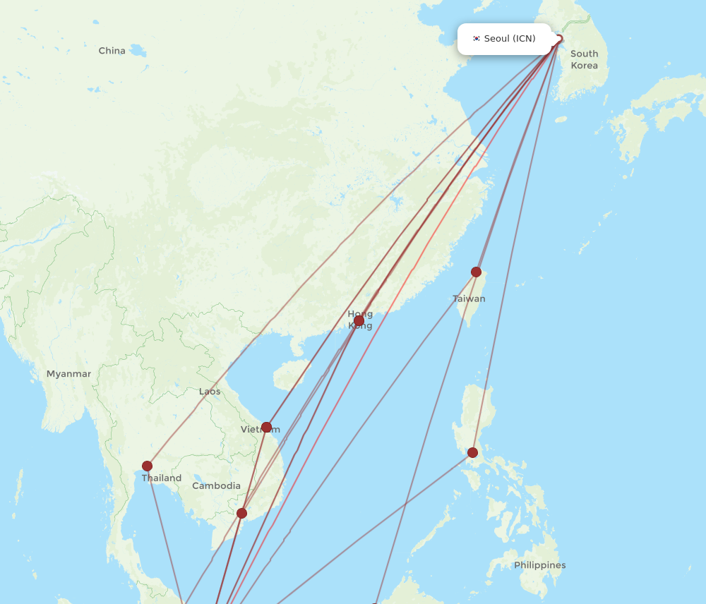 ICN to SIN flights and routes map